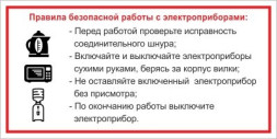 Знак Правила безопасной работы с электроприборами (пленка 100х200 мм)