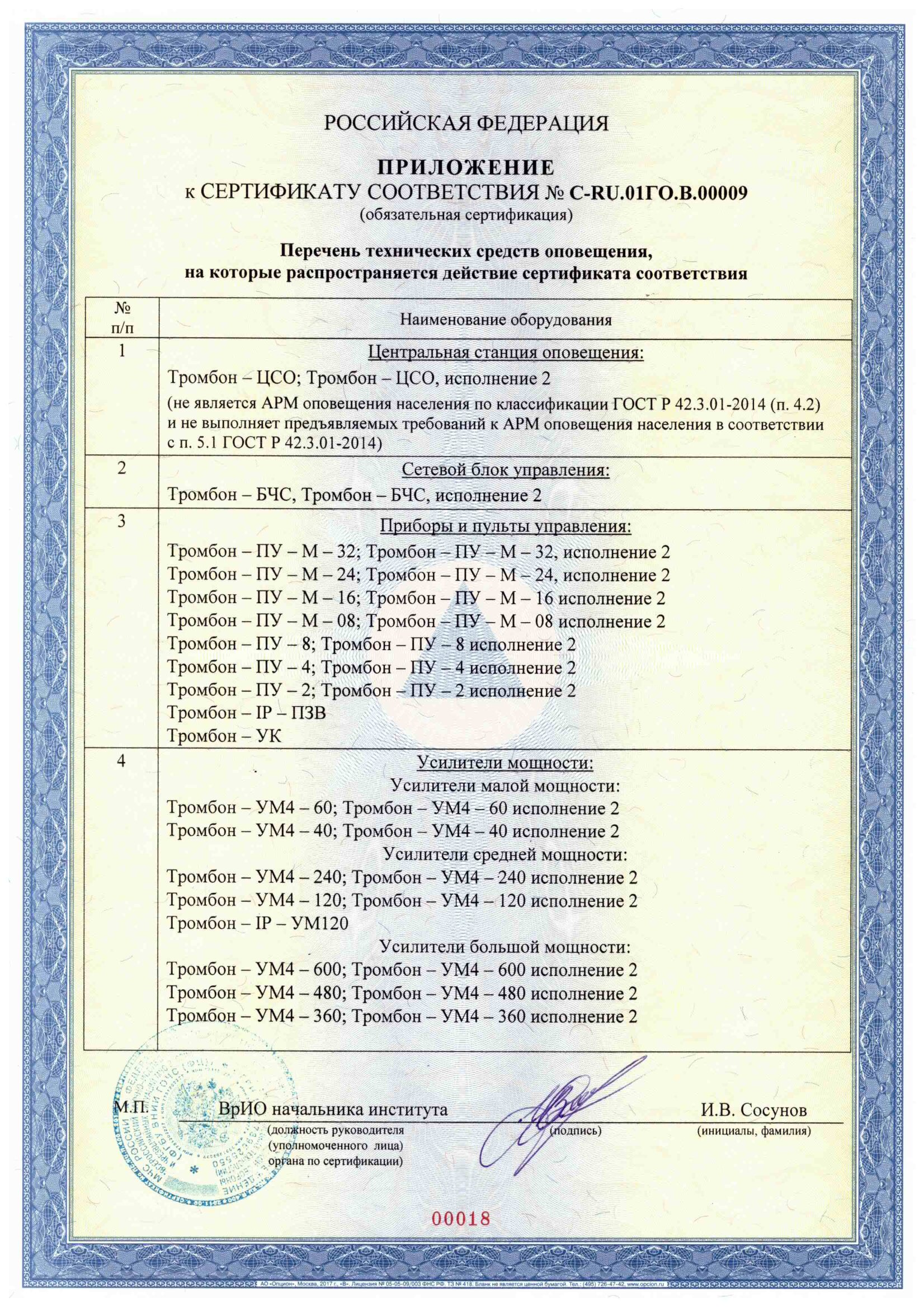 Приложение к сертификату